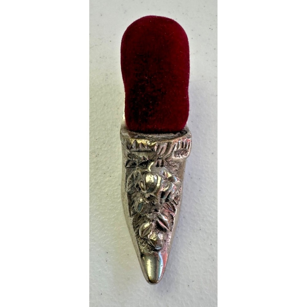 Antique Victorian Womens Shoe Metal Pin Cushion Silver Plate Victoria Trading Co - Picture 2 of 9
